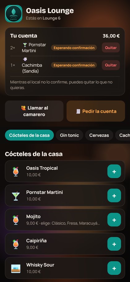 Carta en el móvil del cliente tras escanear el QR